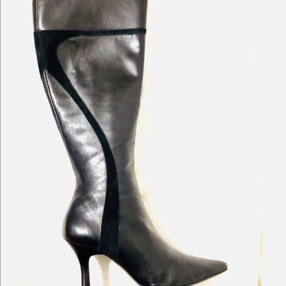 Carole Little Black Leather & Suede Tall Heel Boot
